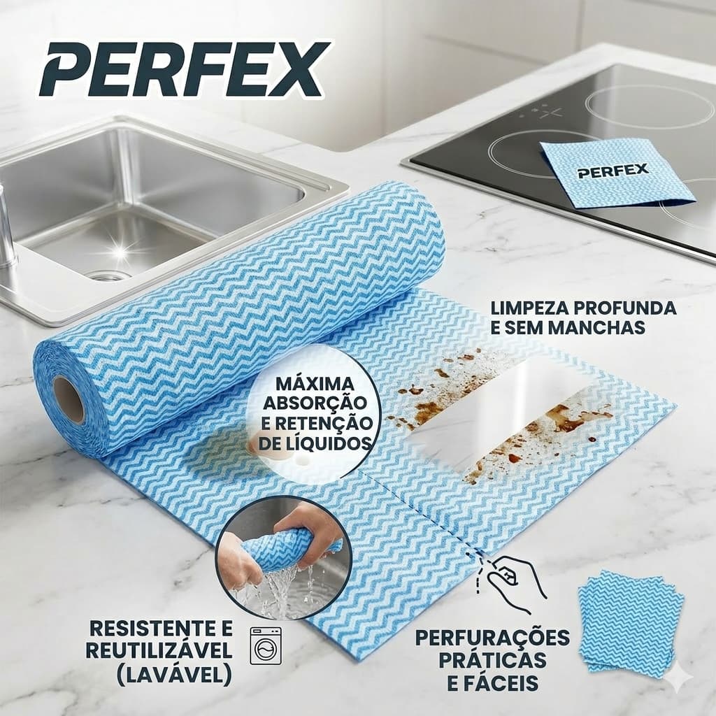 Pano de Limpeza Multiuso Perfex Com 50 Panos Rolo 28x40 Limpeza Resistente e Absorvente