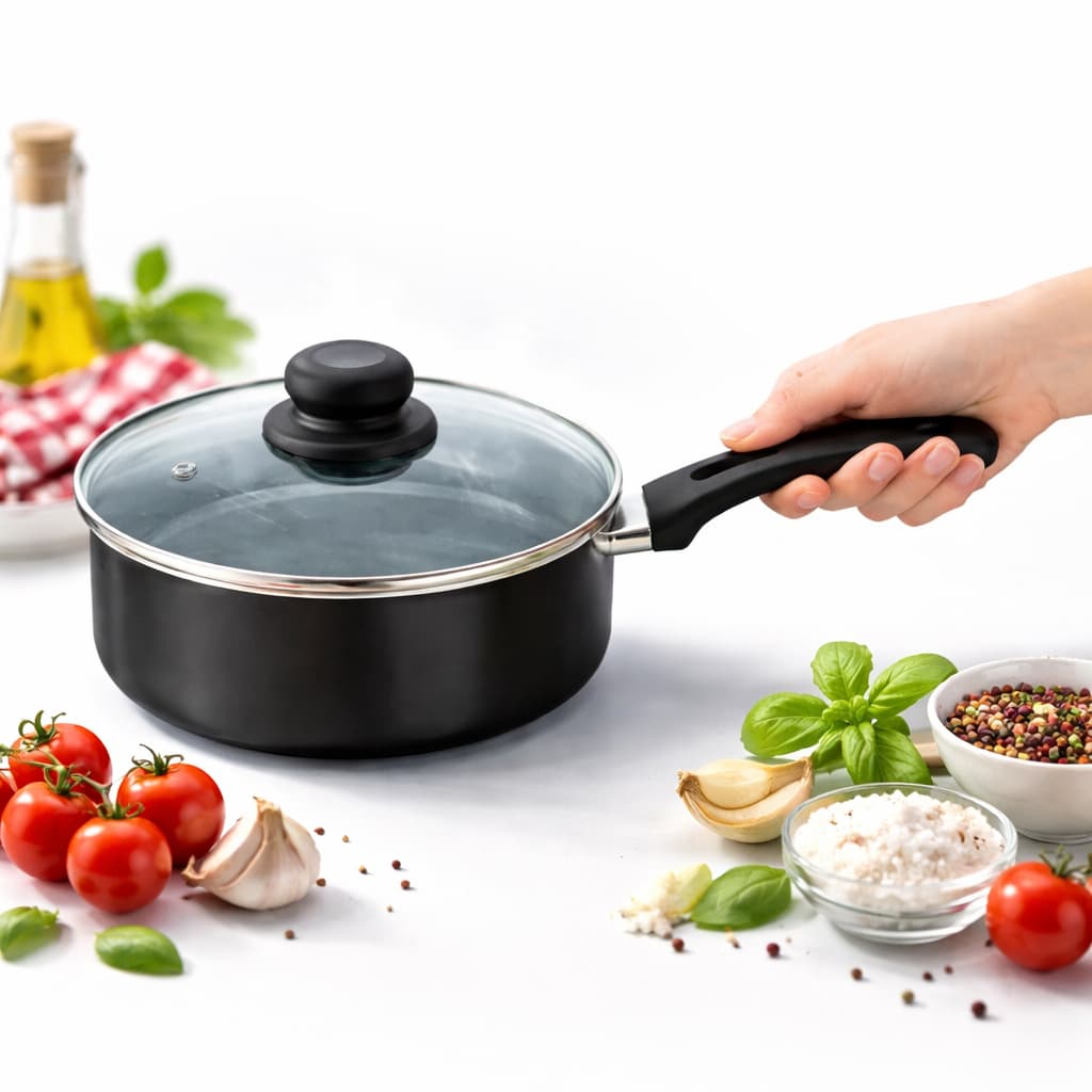 Frigideira Panela Com Tampa De Vidro Cabo Aço Carbono Esmaltado Indução Inox