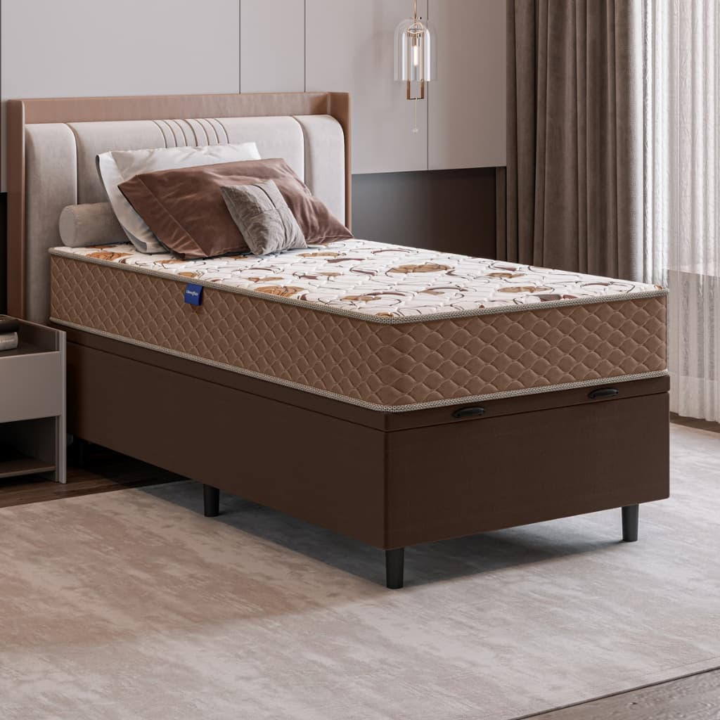Cama Box com Colchão Solteiro D33 Eliana Umaflex Baú Organizador 88x188 Baú para Quarto