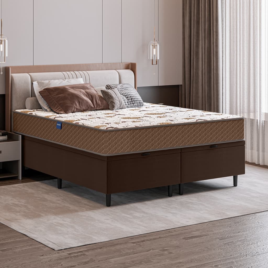 Cama Box Casal Queen Baú Organizador com Colchão 158x198 Eliana Umaflex com Base Cama Box Baú