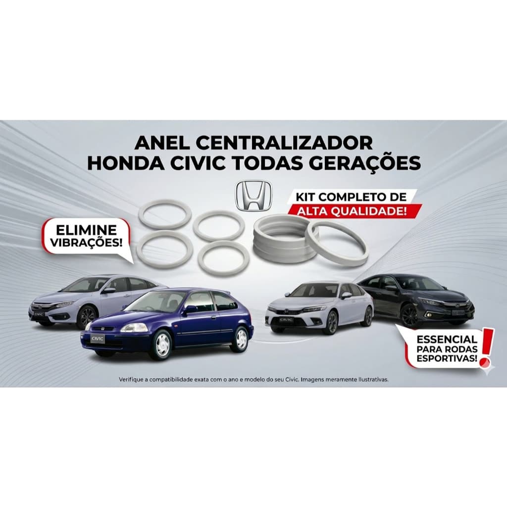 Kit 4 Anel Centralizador Honda CIVIC 64,10mm