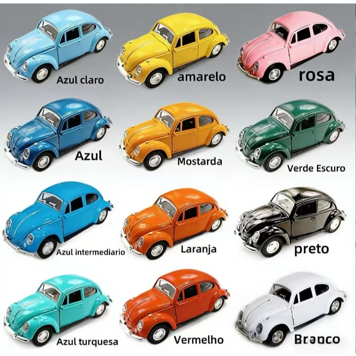 Carrinho de Brinquedo Fusca Miniatura Ferro Abre Porta e Capô