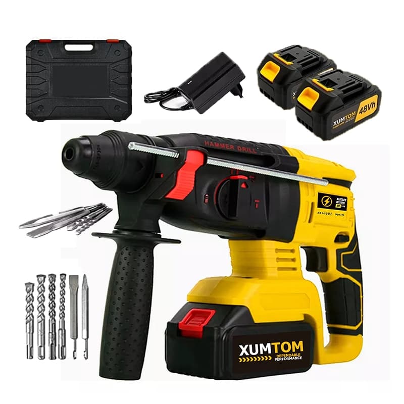 Furadeira Martelete Rompedor Impacto 3000w 2x Baterias 48v + Maleta - Bivolt