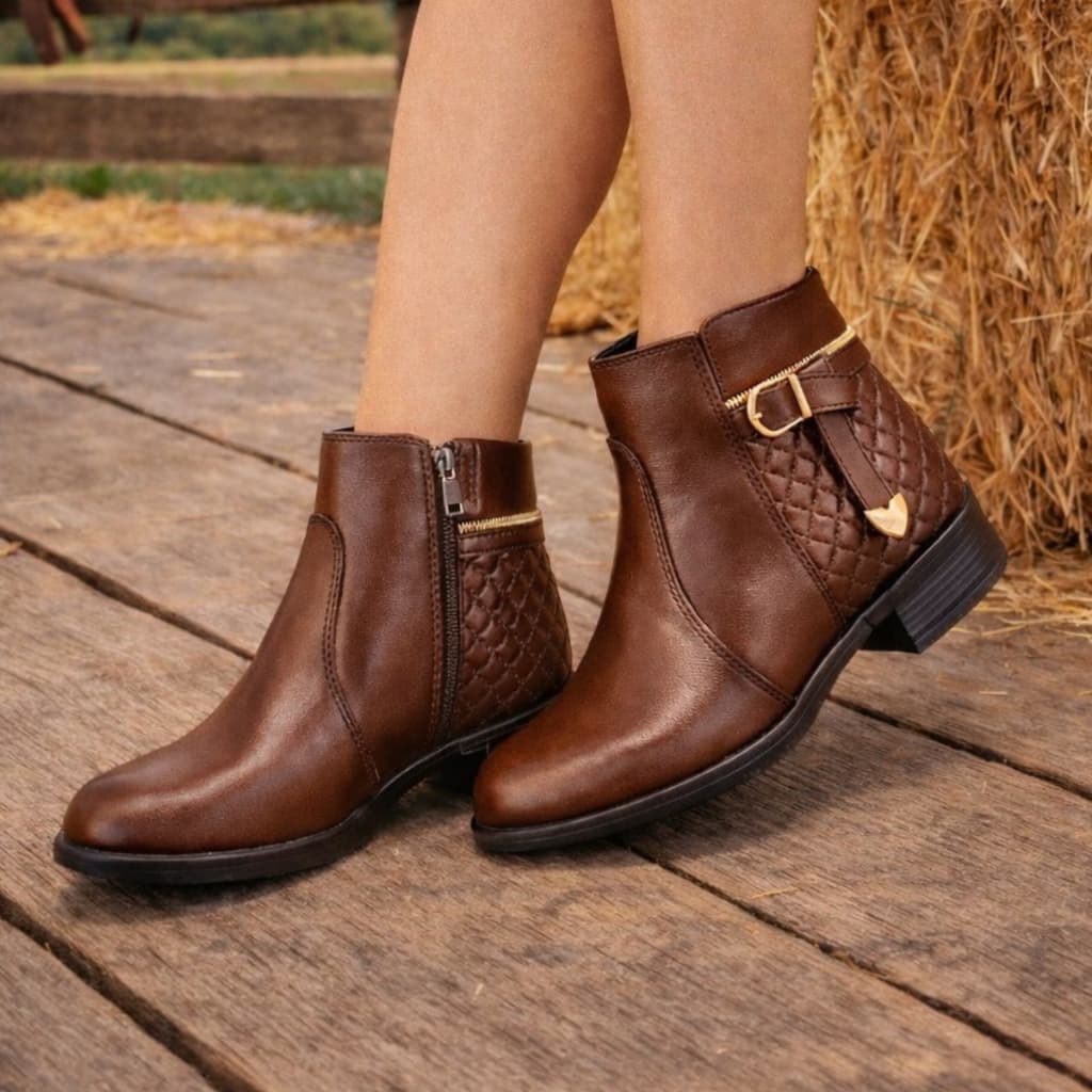 Bota Cano Curto Botinha Feminina Couro Ecológico Moda