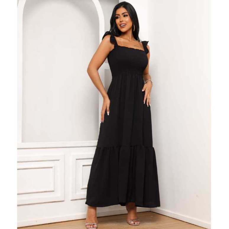 Vestido Alça Liso Rosa Moda Evangelica Babado Lastec Feminino Longo Casual Critã