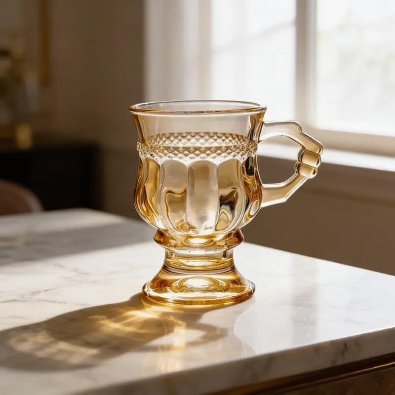 Jg. 06 Xícaras Café Retrô C/ Pé Dourado Metalizado Âmbar