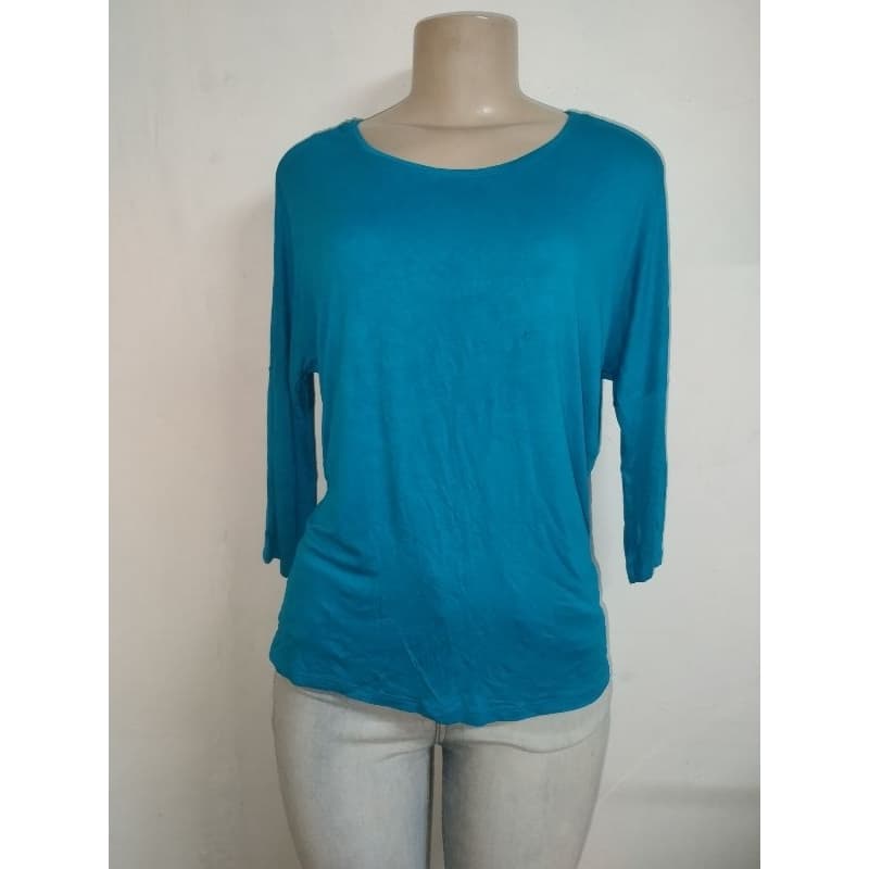 Blusa feminina azul, manga 3/4, Veste 40.