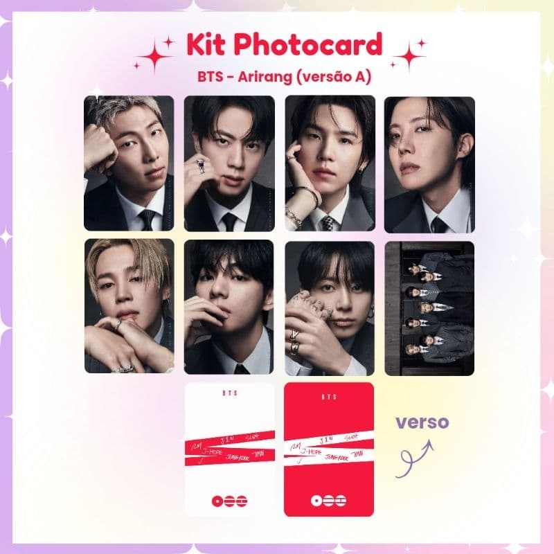 Kit 8 Photocards Bangtan Boys ARIRANG OT7 - Photocard Fanmade fotos prontas (LEIA A DESCRIÇÃO)