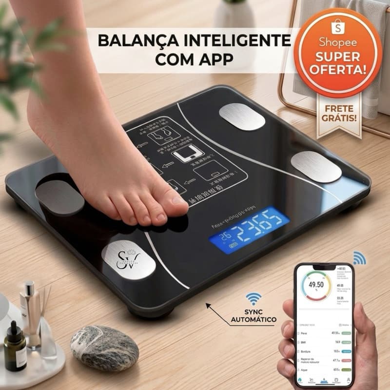 Balança Inteligente com Bioimpedância App Integrado e Capacidade de até 140 Kg Profissional Bluetooth