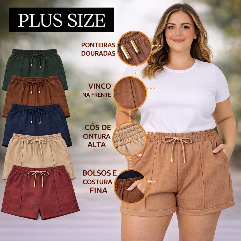 Short Feminino Plus Size  Linhao Cintura Alta Conforto social Estilo e Soltinho Verão