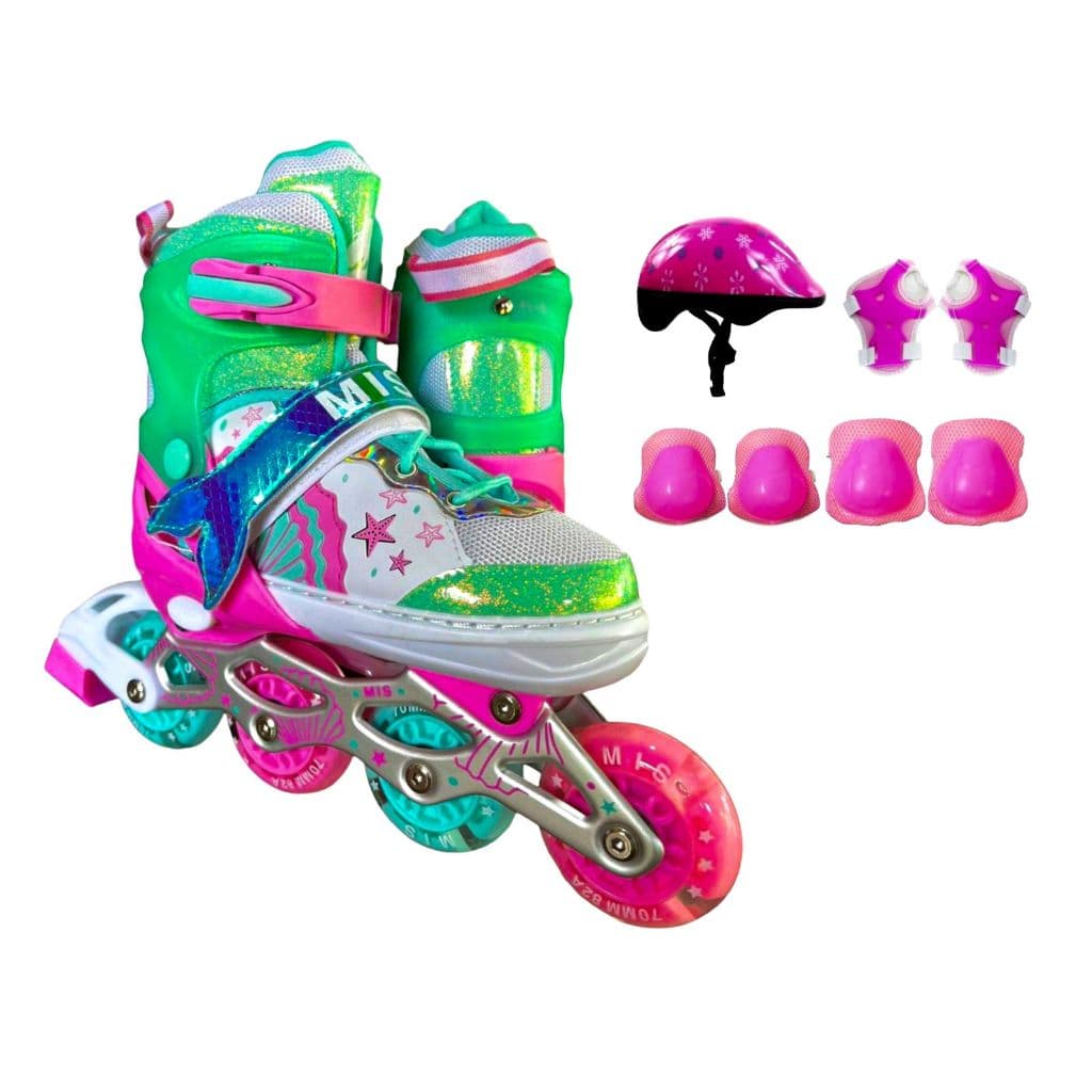 Patins Inline Roller Ajustável C/ Led Sereia Lançamento + BOLSA + KIT PROTEÇÃO!