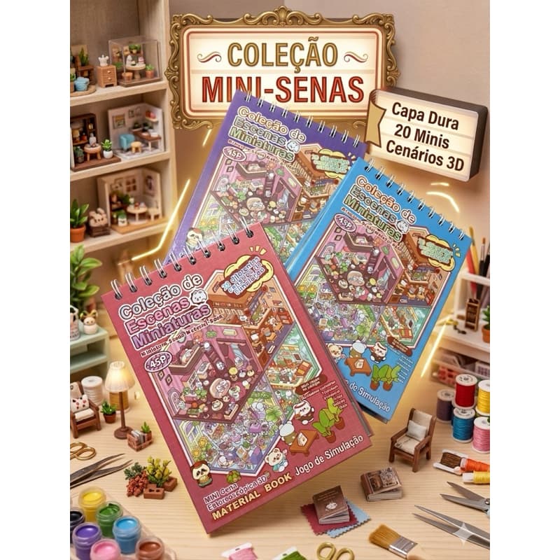 Caderno 20 Cenários Adesivo 3D | Capa Dura - Cria Cenários 3D