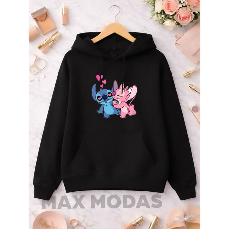 Moletom Plus Size Com Capuz Canguru Stitch Casal Super Confortavél Quentinho