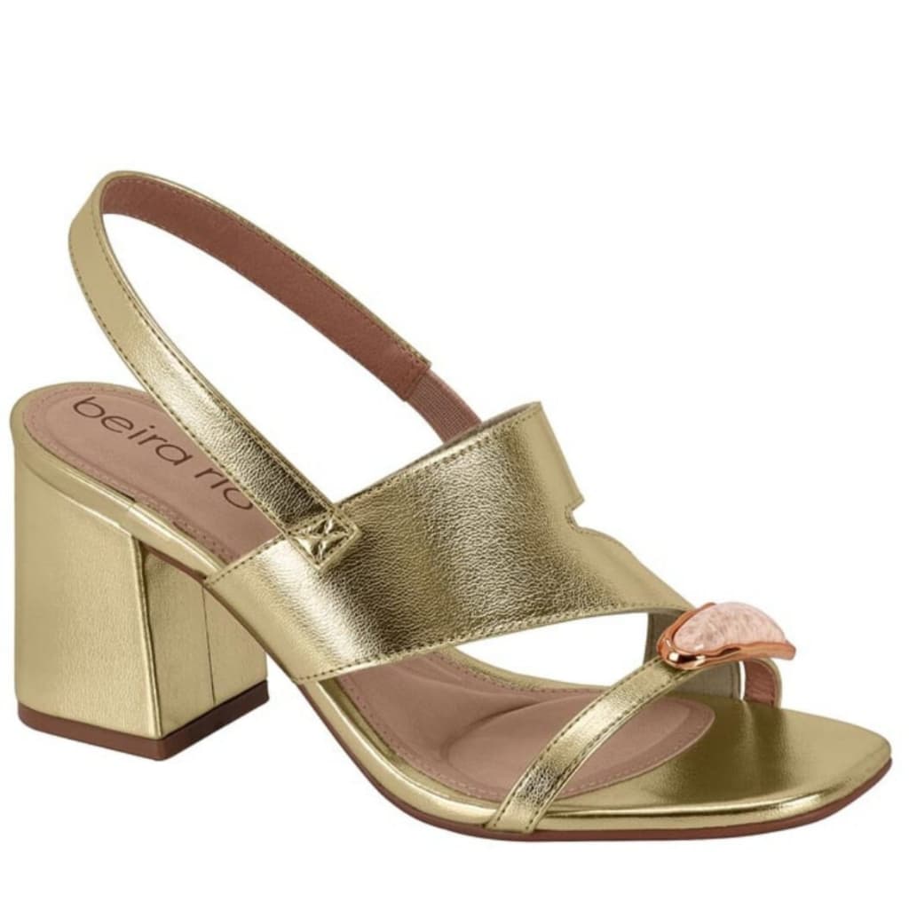 Sandália Feminina Beira Rio Salto Bloco Casual 8436.343 Detalhe Pedra Metalizada