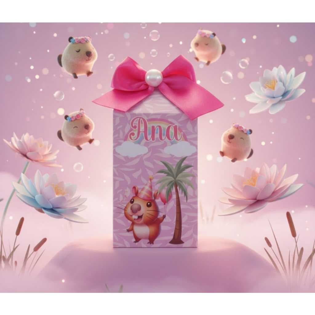 PEGUE E MONTE Caixinha Milk Capivara Rosa para Festa Personalizada - Lembrancinha para Festa aniversário