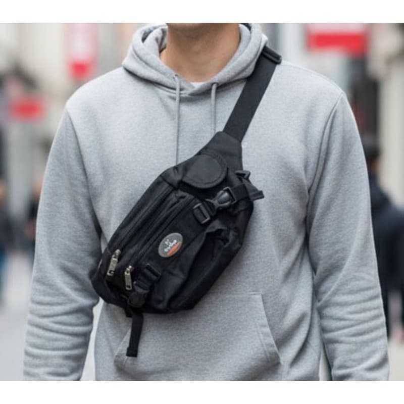 pochete preta com 5 bolsos | prática, versátil e resistente