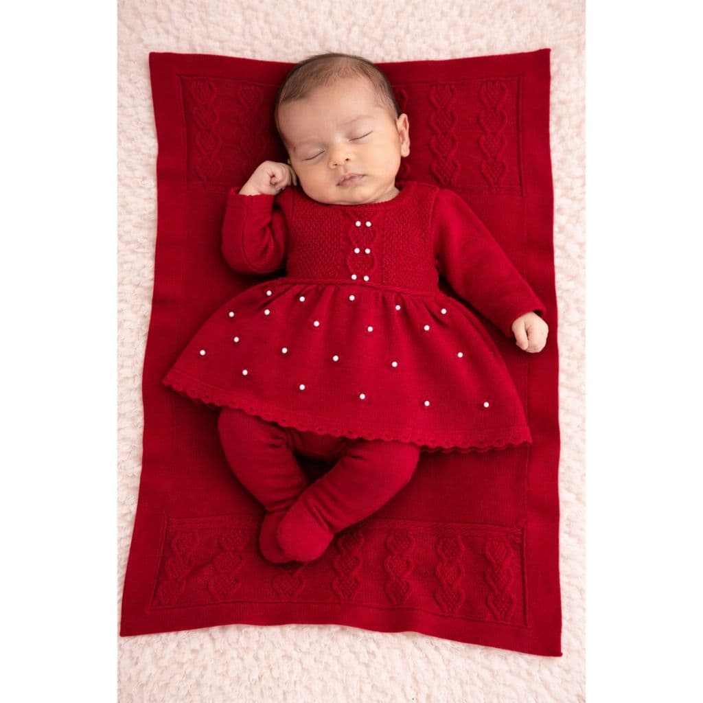 Kit Vestido Calça Manta Pérola  Récem Nascido Tricô infantil Bebê Menina RN Conjunto