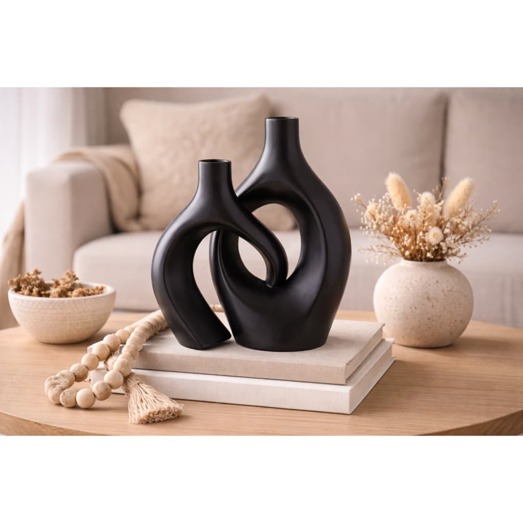 Dupla de Vaso Preto Decoração Casa Sala / Decoração Moderna / Luxo / Elegante / Vaso Escultural