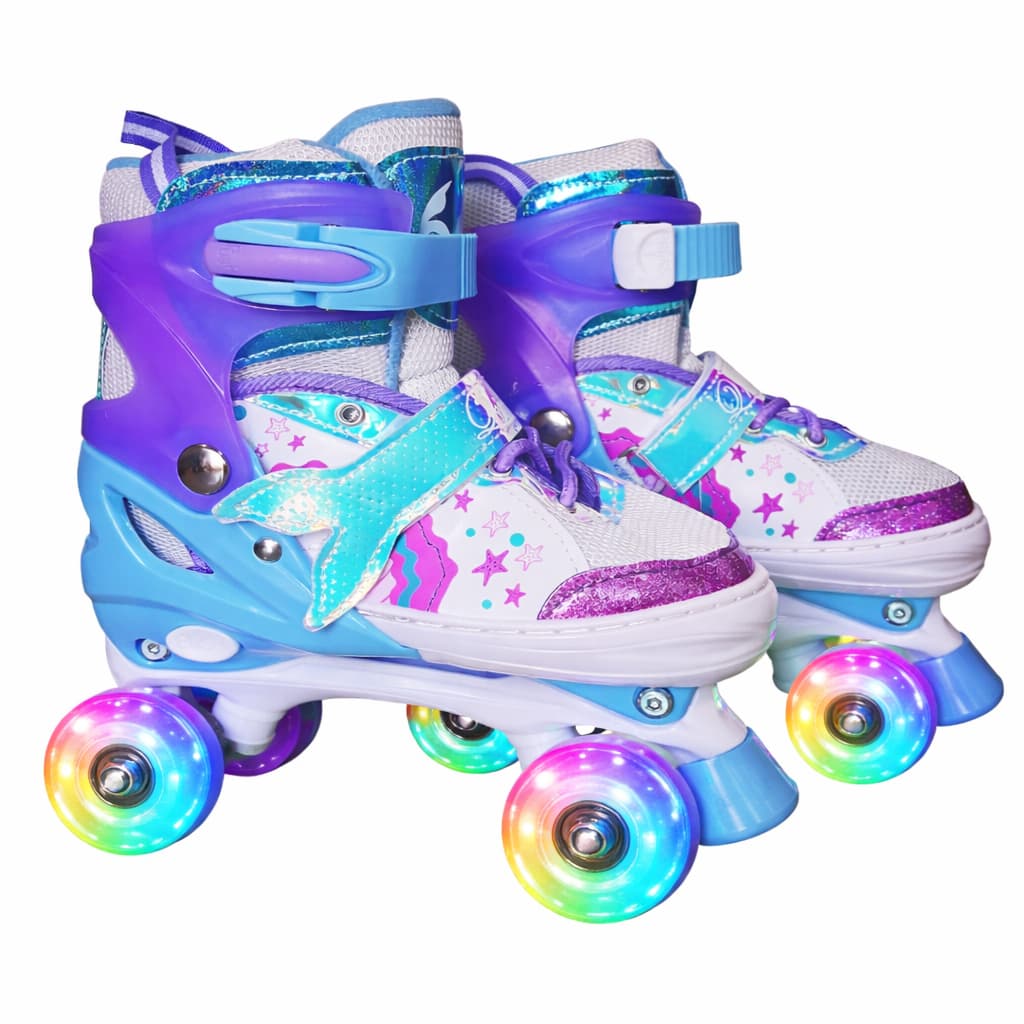Patins Quad Infantil 4 Rodas Lançamento da Sereia com Luz de Led + Bolsa