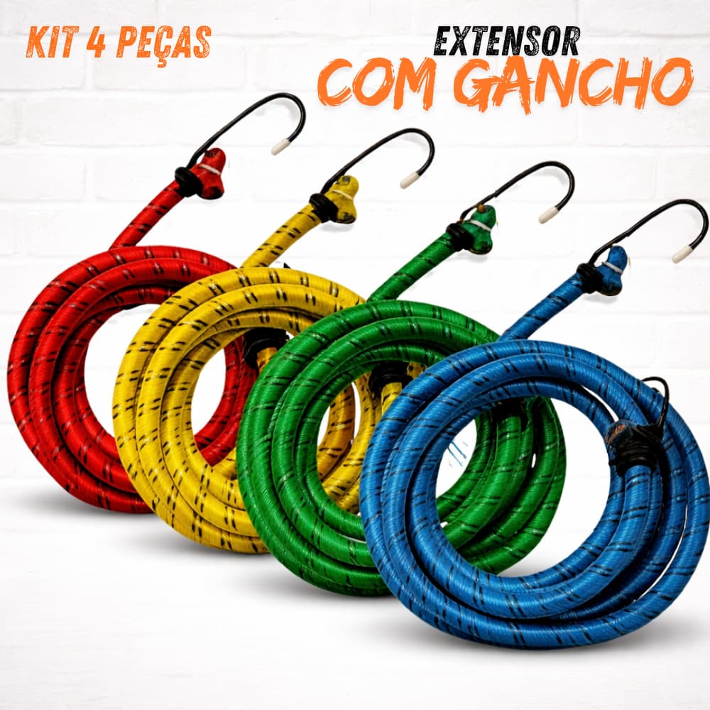 Corda Elástica Kit 4 Extensor Com Gancho De Ferro Reforçado  Bagagem Moto Bike Resistente 1,2 Metros