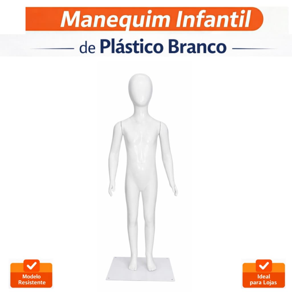 Manequim Infantil Branco 4 a 6 Anos Corpo Inteiro com Base – Linha Premium - Semi brilho