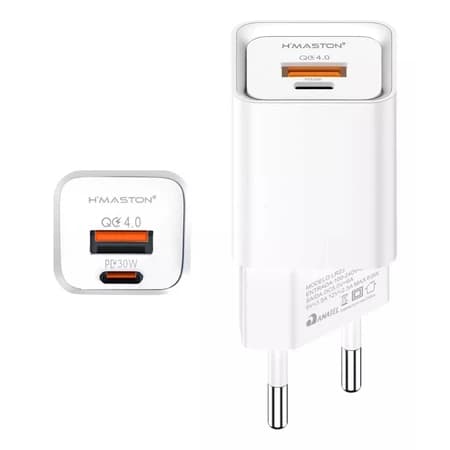 Carregador Turbo 60W H’Maston USB A+USB-C + Cabo Lightning Ou Tipo C 1M Carregamento Rápido
