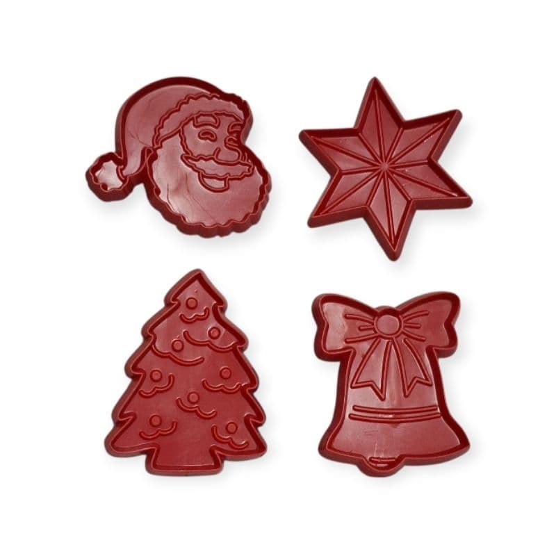 Kit 4 Cortadores e Carimbos Natal - Moldes para Biscoitos, Confeitaria, Pasta Americana, Biscuit