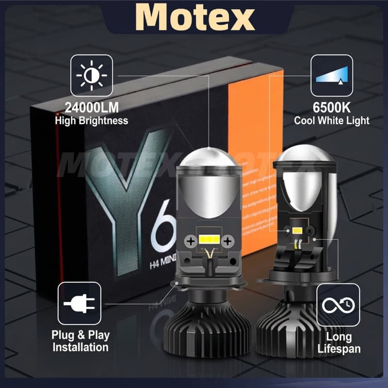 Kit LED H4 24.000LM 6500K Super Brilho Lente Projetor Alto/Baixo Plug & Play Y6 Y7 Y8