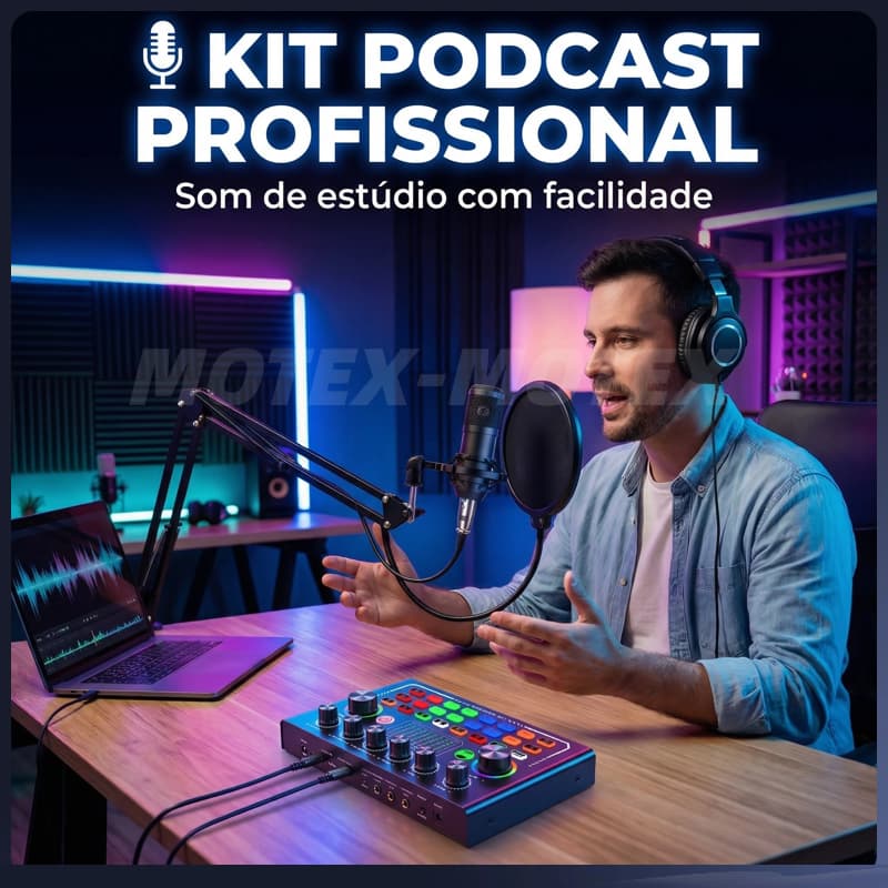 Placa de Som F009 Kit Podcast USB com Microfone Condensador Efeitos em Tempo Real para Live e Gravação
