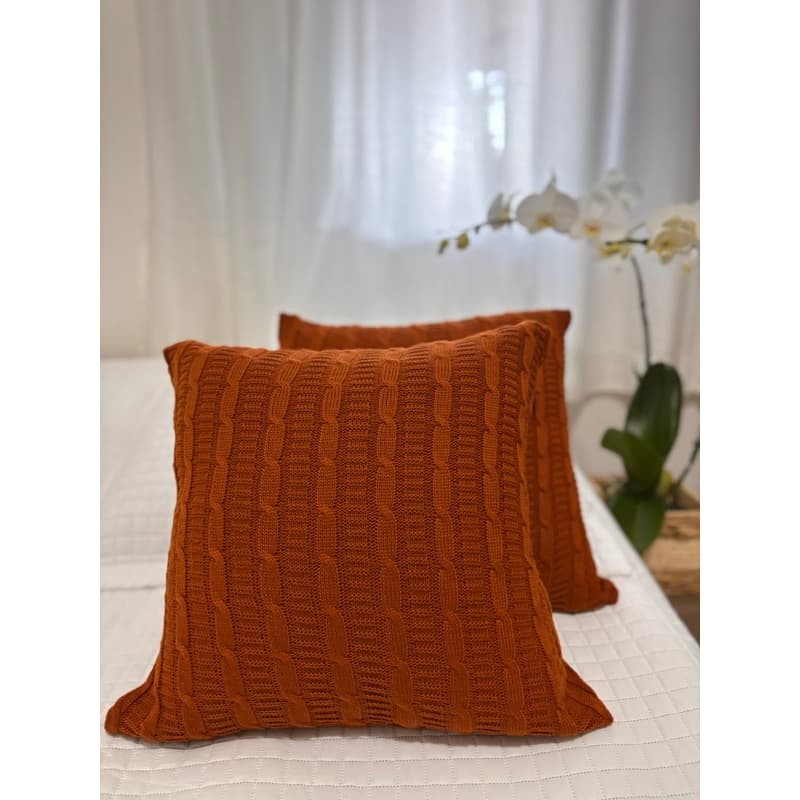 kit 2 Capas de Almofada Trança em Trico 45cm x 45cm decorativa sofá e cama