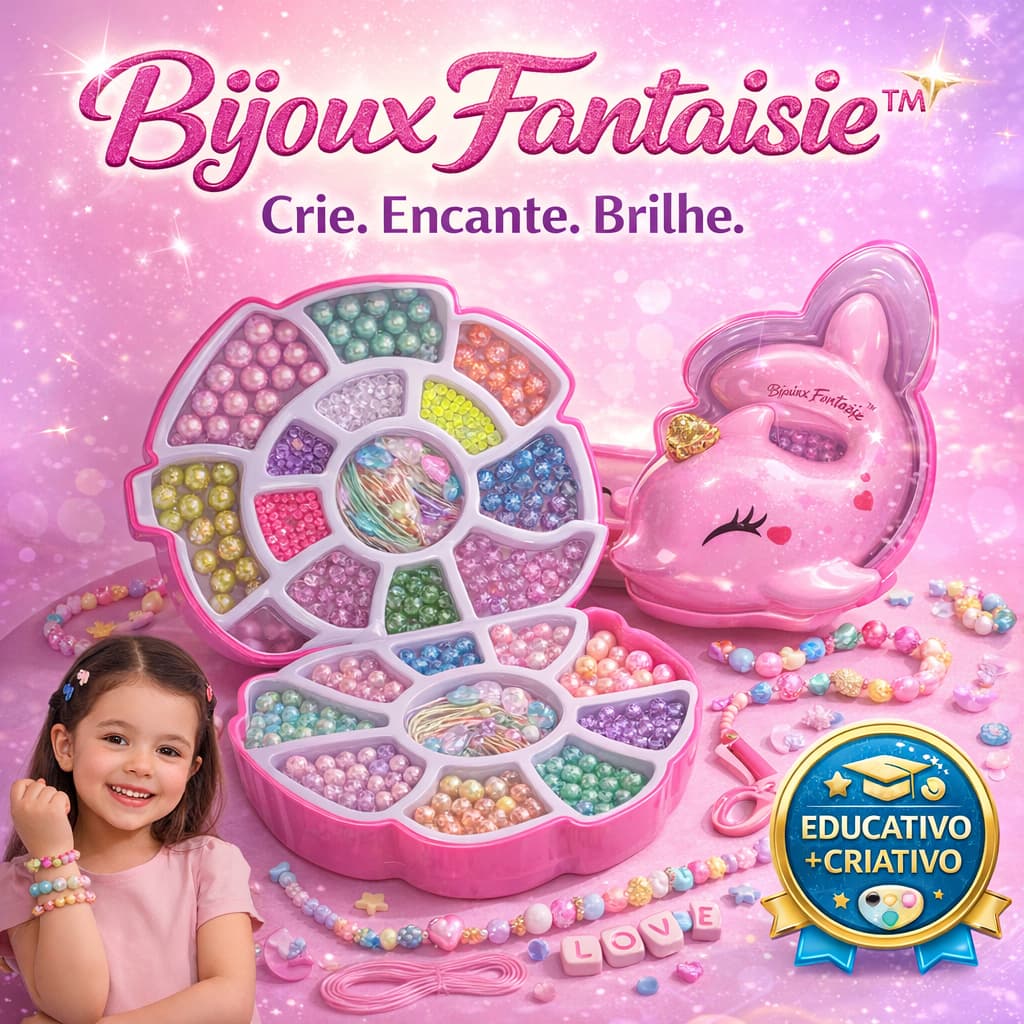 Kit Miçangas Infantil Criativo Bijoux Fantaisie™ Kids Educativo Pulseiras Brinquedo Menina +3 Anos