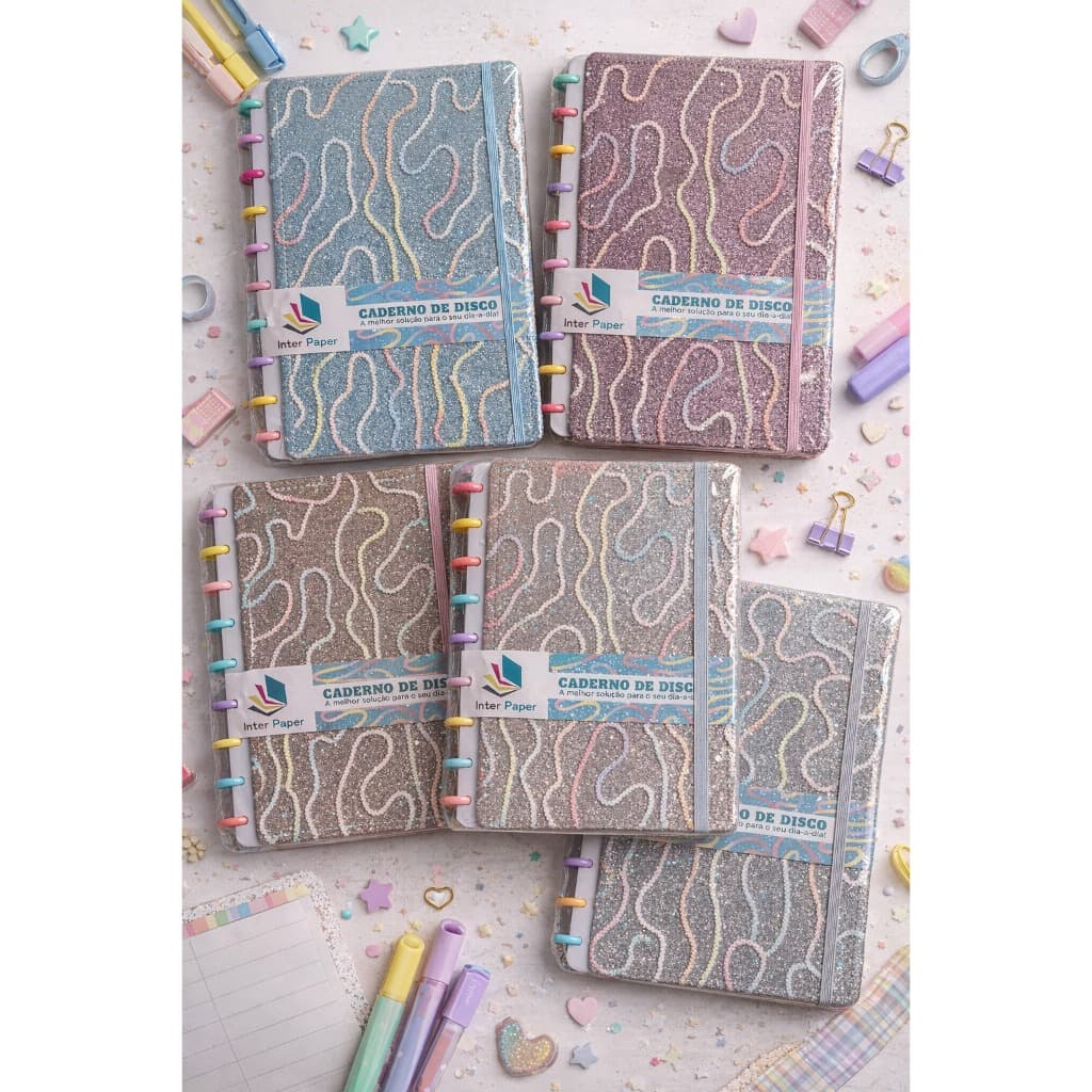 Caderno de Discos B5 Glitter Elástico