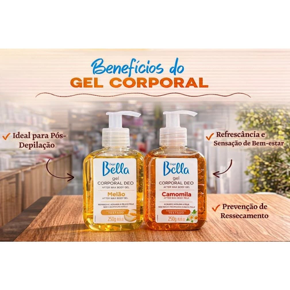 Gel Calmante Corporal Camomila OU Melão OU Melancia 250g Pós Depilação Depil Bella
