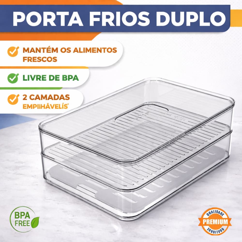 Porta Frios Duplo Organizador De Geladeira Transparente C/ Divisoira Queijo Presuto Original OU
