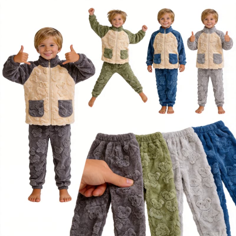 Conjunto Pijama Menino Quentinho Relevo Ursinho Fleece Soft