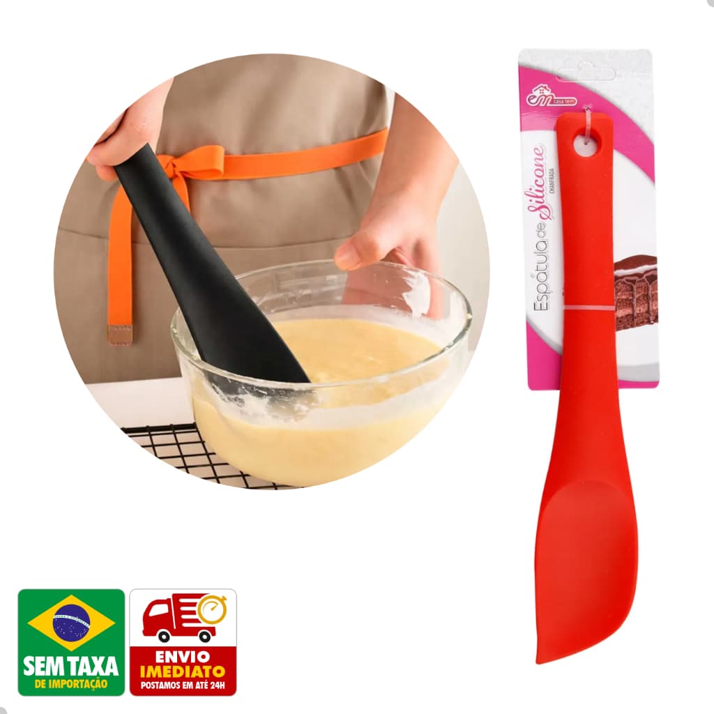Espátula Cozinha Silicone 28cm Chanfrada Raspadora Antiaderente BPA Free Alta Resistência
