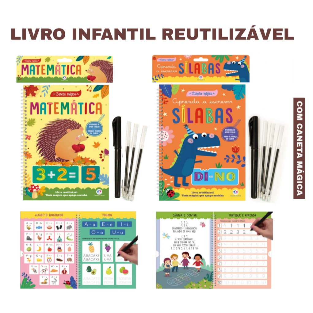 Livro Infantil Reutilizável Com Caneta Mágica Copia E Apaga