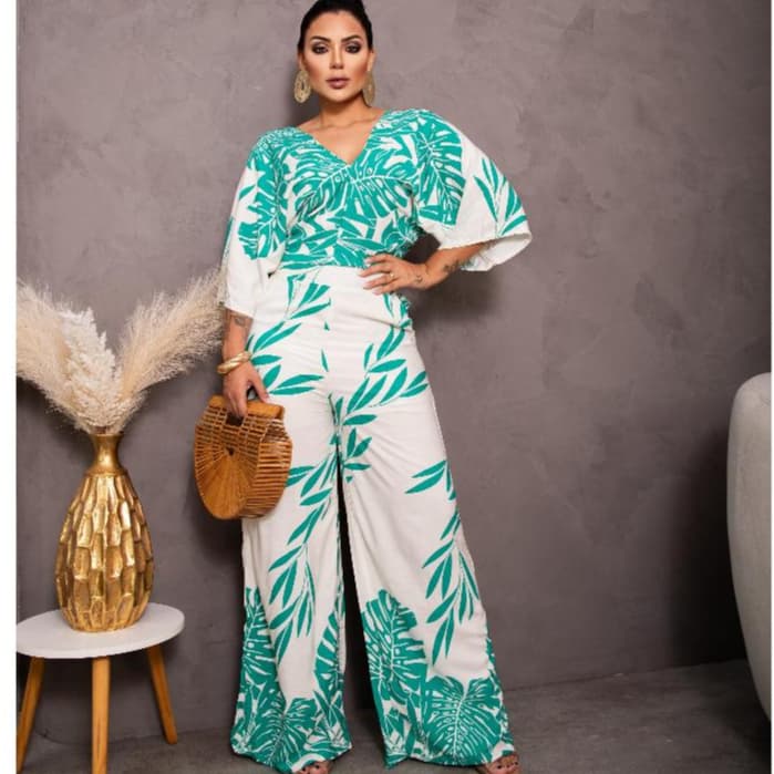 Conjunto Feminino – Pantalona com Forro + Blusa Estilo Morcego Multiformas Viscolinho
