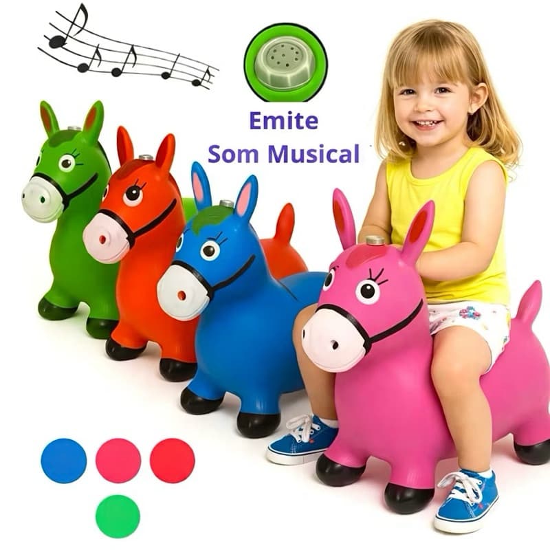 Upa Cavalinho Musical Infantil com Luz LED Brinquedo Inflável Pula Pula Cavalinho Infantil Presente Criança