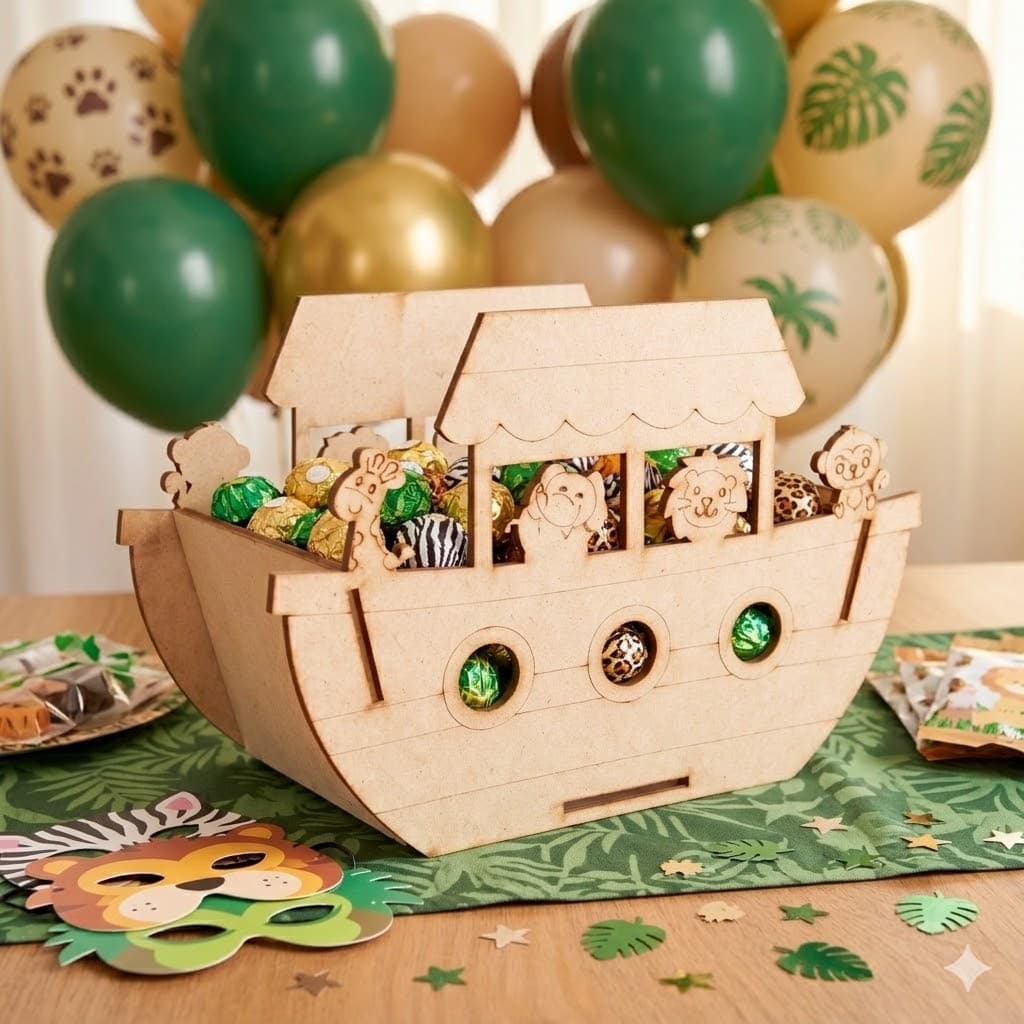 Kits com 5, 10 e 15 Centros de Mesa Arca de Noé Aniversários Lembrancinhas Convidados Cachepô MDF