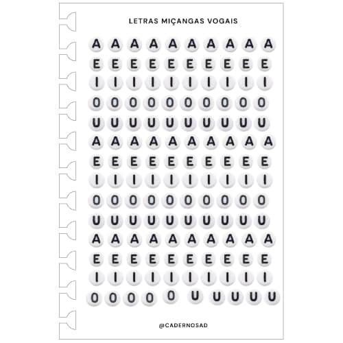 Cartela de Adesivos Letras Miçangas Vogais Reposicionável Mini