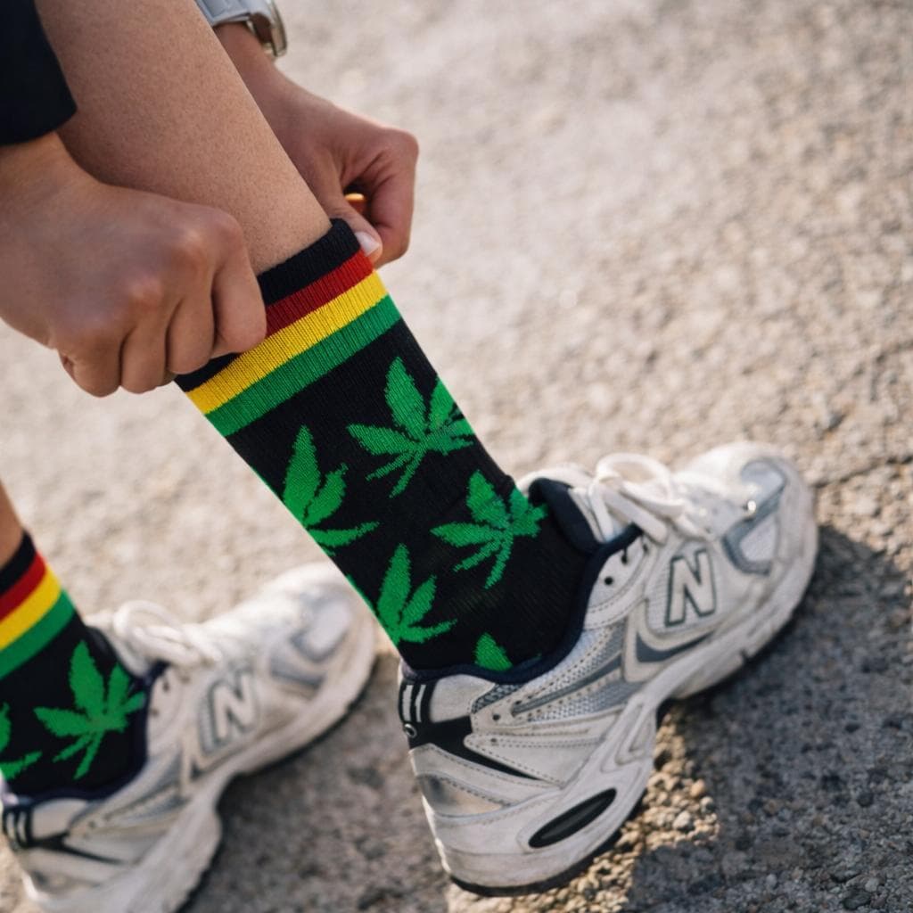 Meia Cano Alto Estampada Maconha, Caveira Divertida Unissex Skate Ciclismo Casual Criativa
