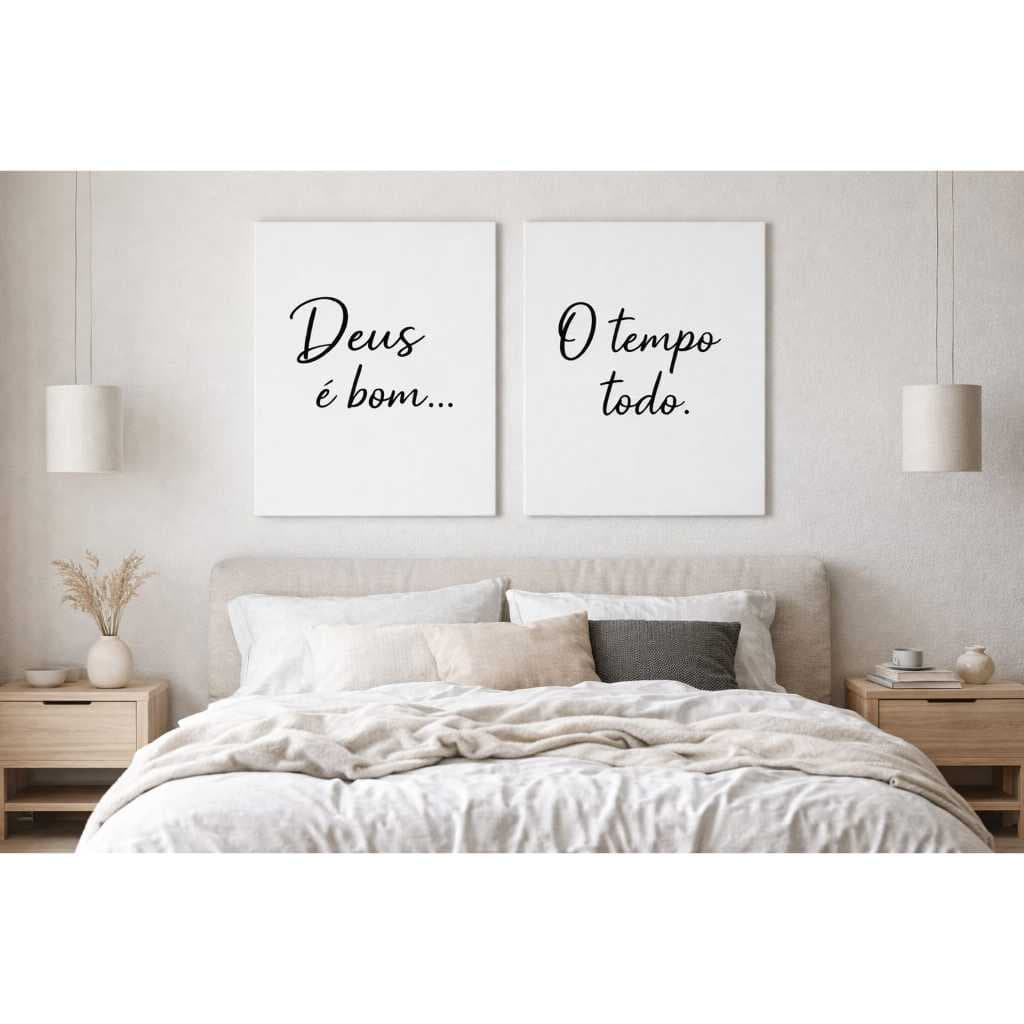 Kit 2 Quadros Decorativos Deus é Bom o Tempo Todo Frase Cristã Minimalista MDF 3mm