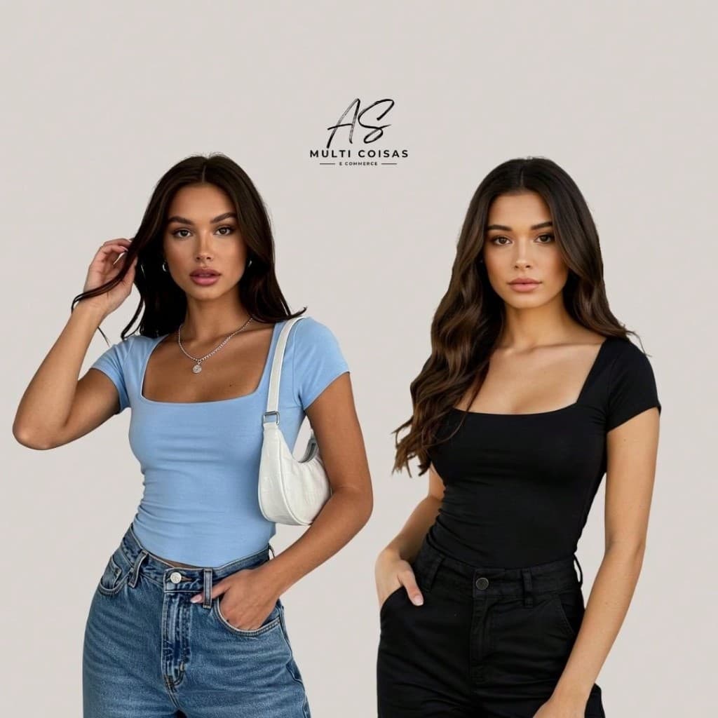 Kit 2 Blusinha Baby Look - Blogueirinha Dia a Dia Faculdade Tecido Suplex Elegante Básica Lisa