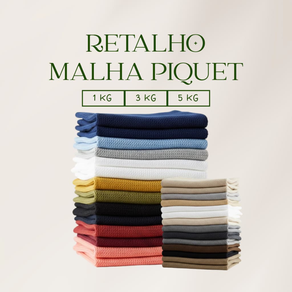 Retalho  Piquet 1kg Peças Grandes 1m a 3m – Costura Camiseta Vestido Confecção Sortido