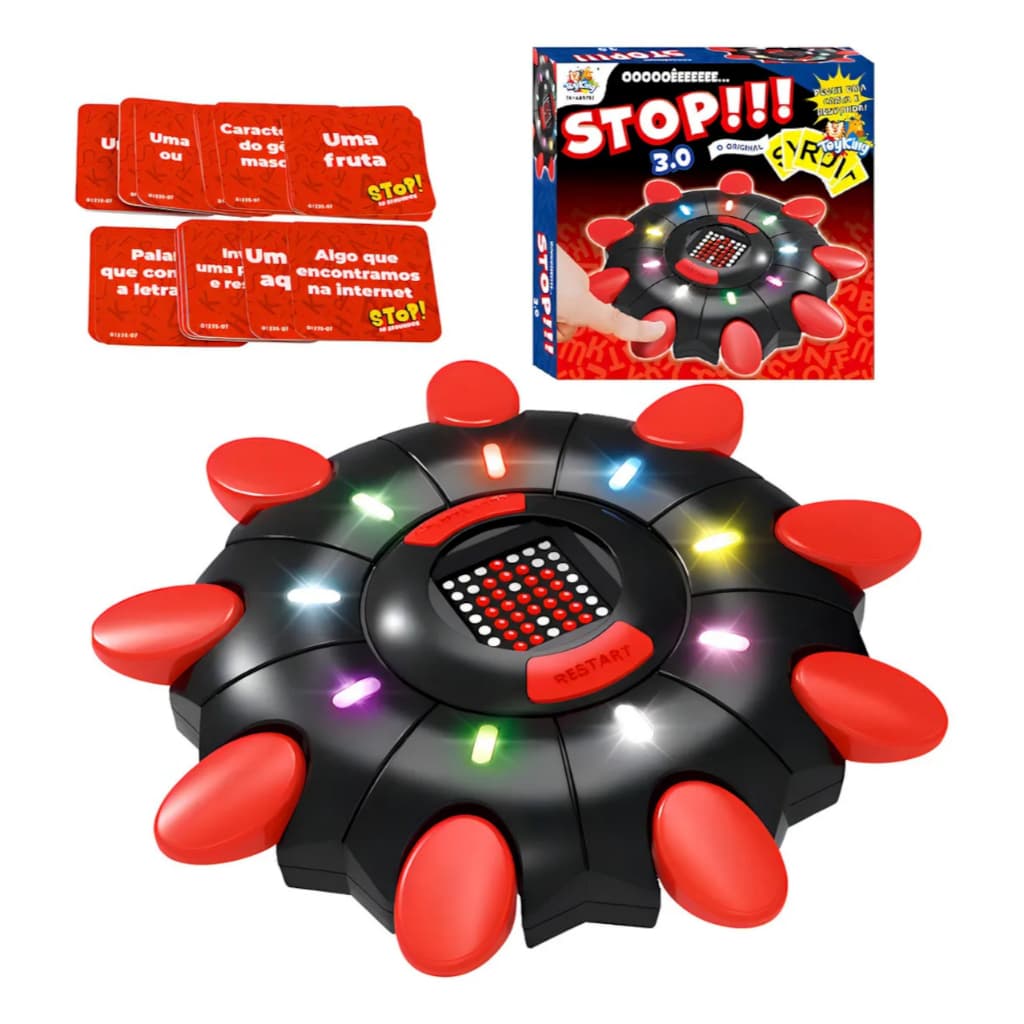 Jogo Stop Eletrônico 3.0 Brinquedo Educativo Luzes LED Display Digital Cartas Diversão Família