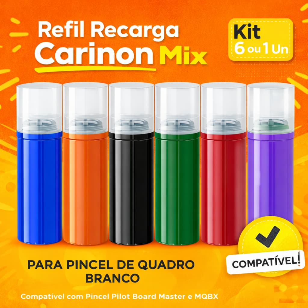 Kit 6 Un ou 1 Un Refil Recarga de Tinta Carinon Mix Para Pincel Marcador V-Board Master Para Quadro Branco Não Mancha