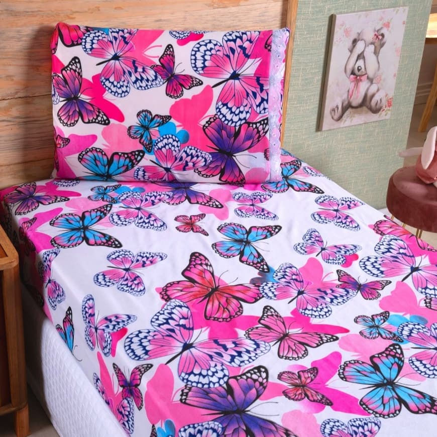 Kit Lençol para Cama Solteiro Com Fronha Microfibra Estampado Elástico em Toda Volta Infantil
