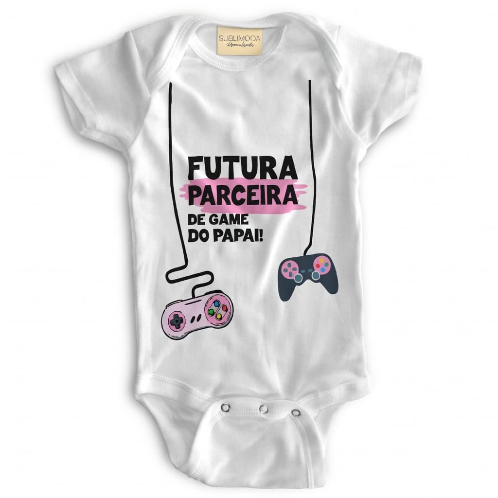 🎮 Body Bebê Personalizado - Futura Parceira de Game do Papai - Estica! - Poliéster + Elastano 👾✨