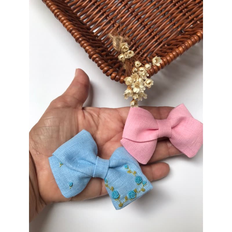 kit de laços de linho / laço bordado / laço de cabelo infantil